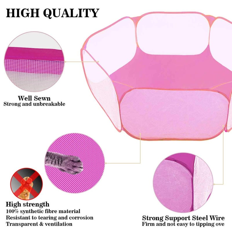 GABraden Small Animals Tent,Reptiles Cage,Breathable Transparent Pet Playpen Pop Open Outdoor/Indoor Exercise Fence,Portable Yard Fence (Pink) - Image 2